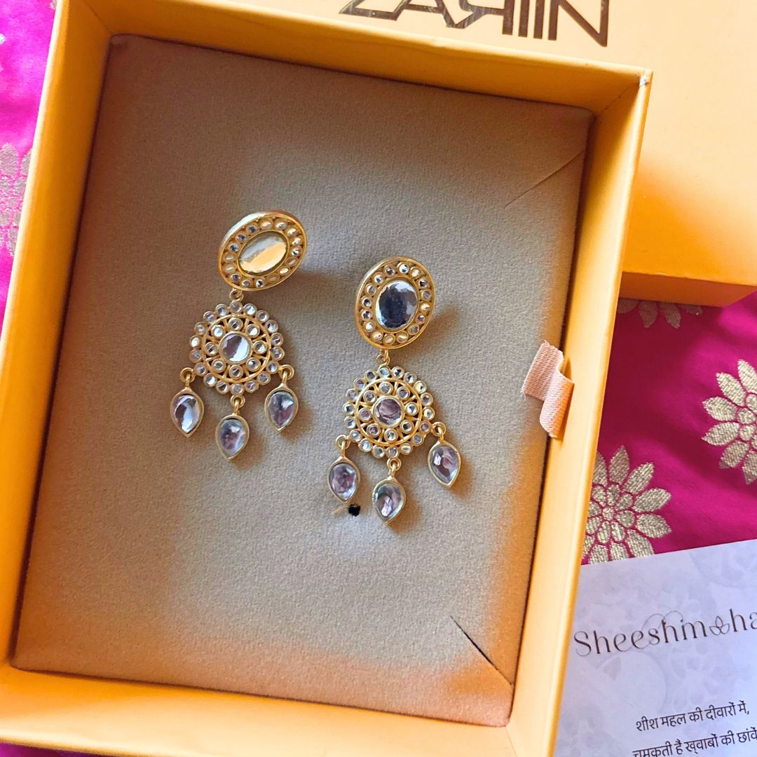 Padma Noor Danglers with Mirror Polki