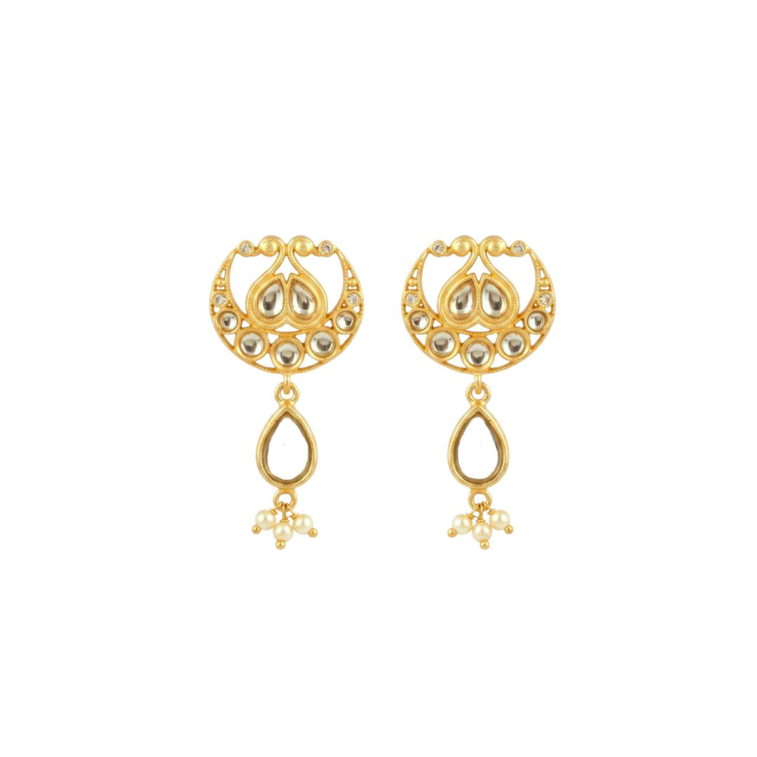 Chaand Roop Stud Earrings with Mirror Polki