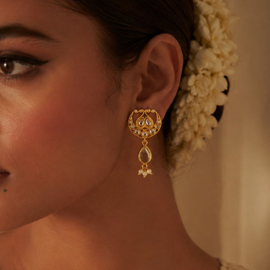 Chaand Roop Stud Earrings with Mirror Polki