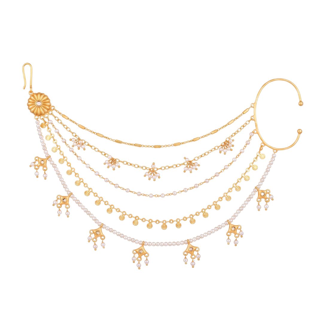 Sitara Jaal Kaan Chain With Mirror Polki Stone And Pearl Bead