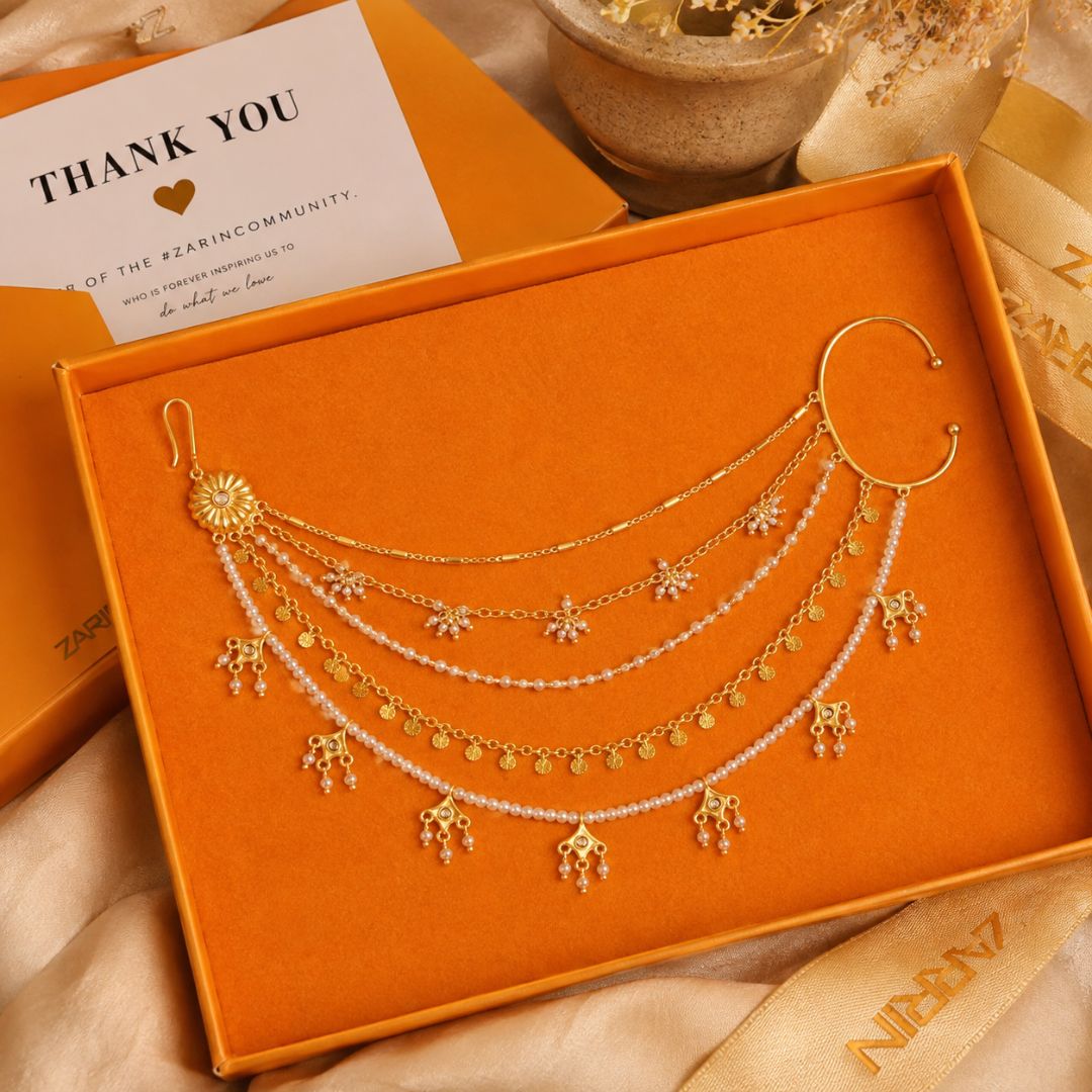 Sitara Jaal Kaan Chain With Mirror Polki Stone And Pearl Bead