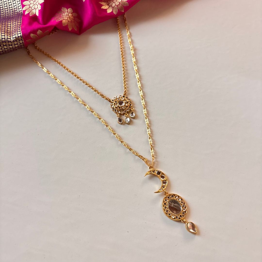 Chaand Roop Pendant Necklace with Mirror Polki
