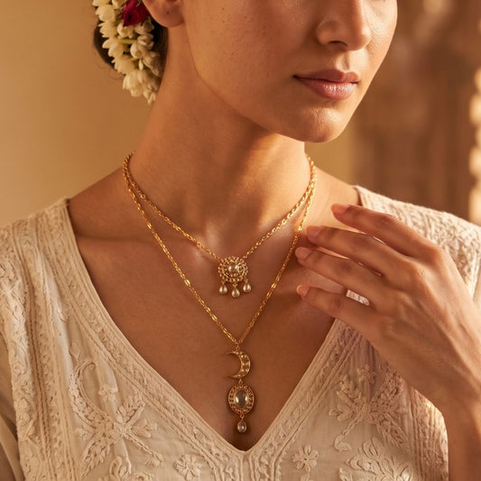 Chaand Roop Pendant Necklace with Mirror Polki