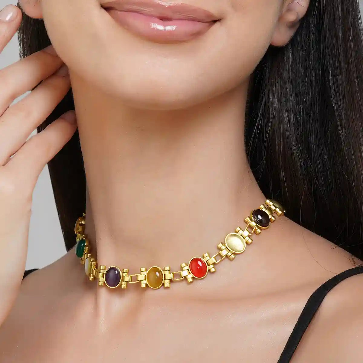 Buy Power Moves Navratna Choker Necklace Online in India Zariin