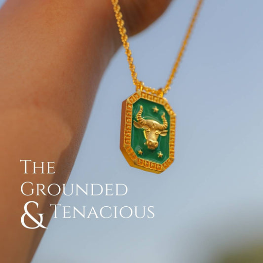 Taurus Zodiac Tablet Reversible Necklace with Chrysoprase