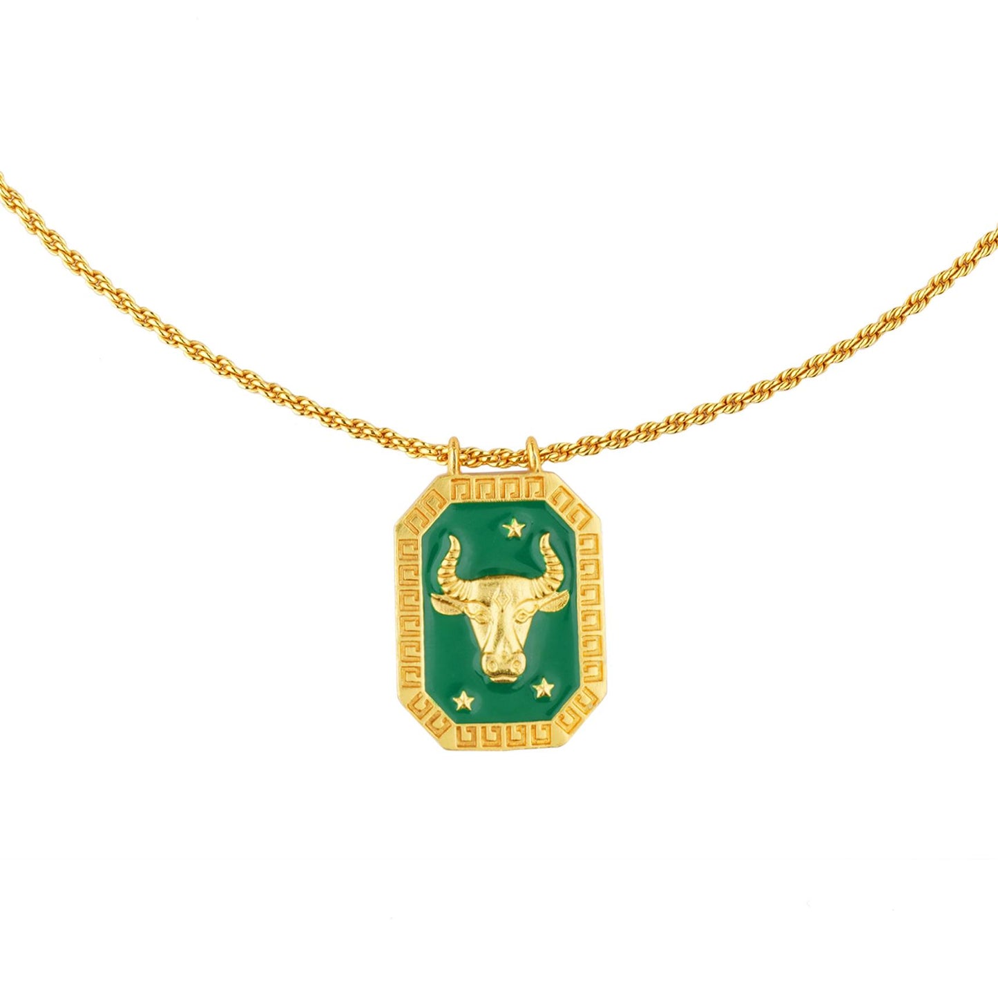 Taurus Zodiac Tablet Reversible Necklace with Chrysoprase