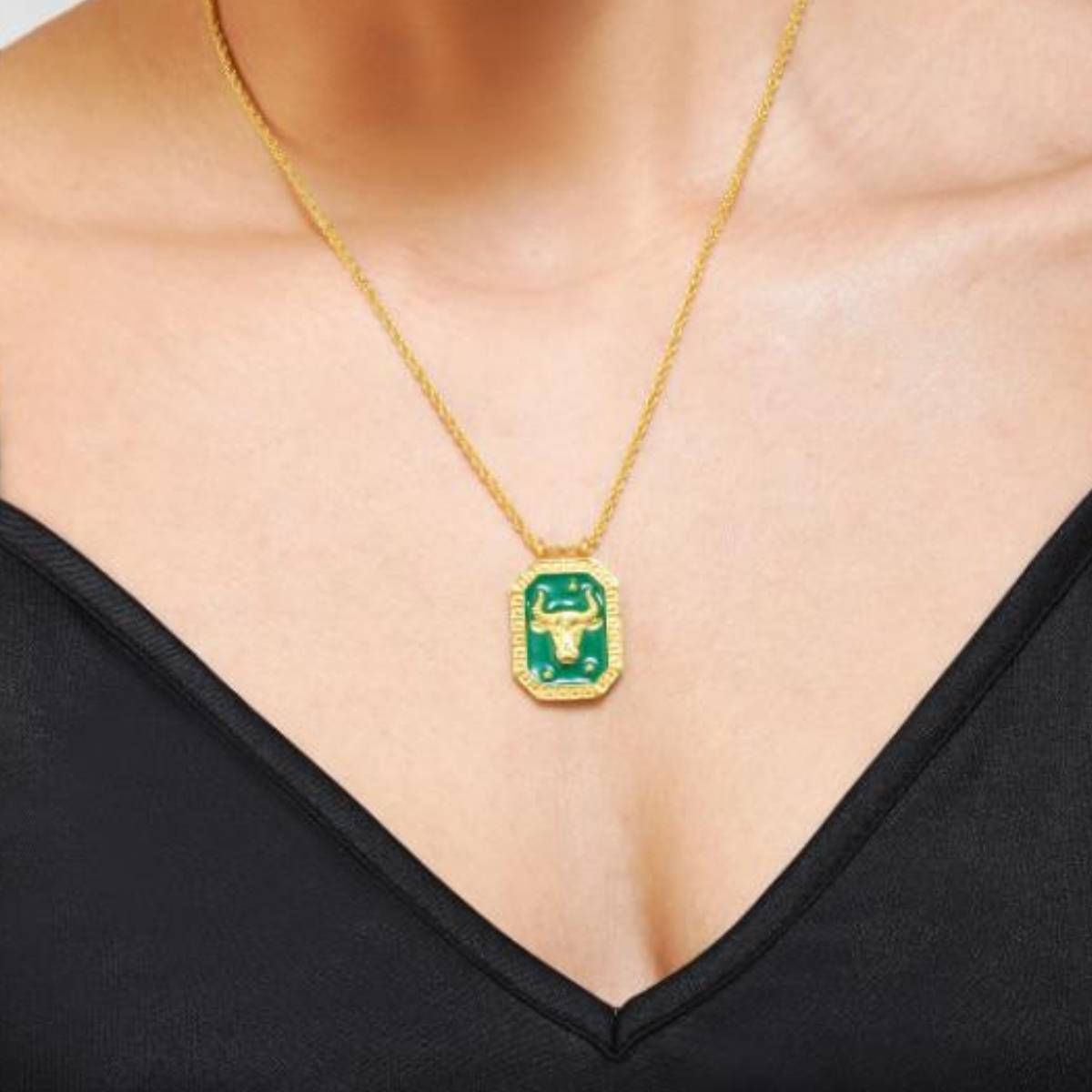 Taurus Zodiac Tablet Reversible Necklace with Chrysoprase