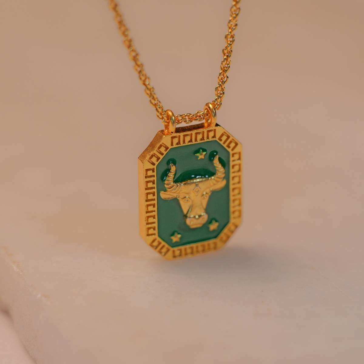 Taurus Zodiac Tablet Reversible Necklace with Chrysoprase