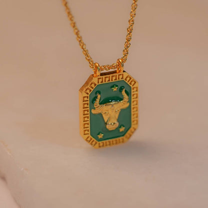 Taurus Zodiac Tablet Reversible Necklace with Chrysoprase