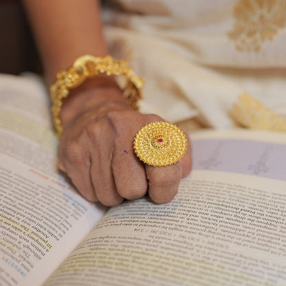 Antique Petals Floral Statement Ring