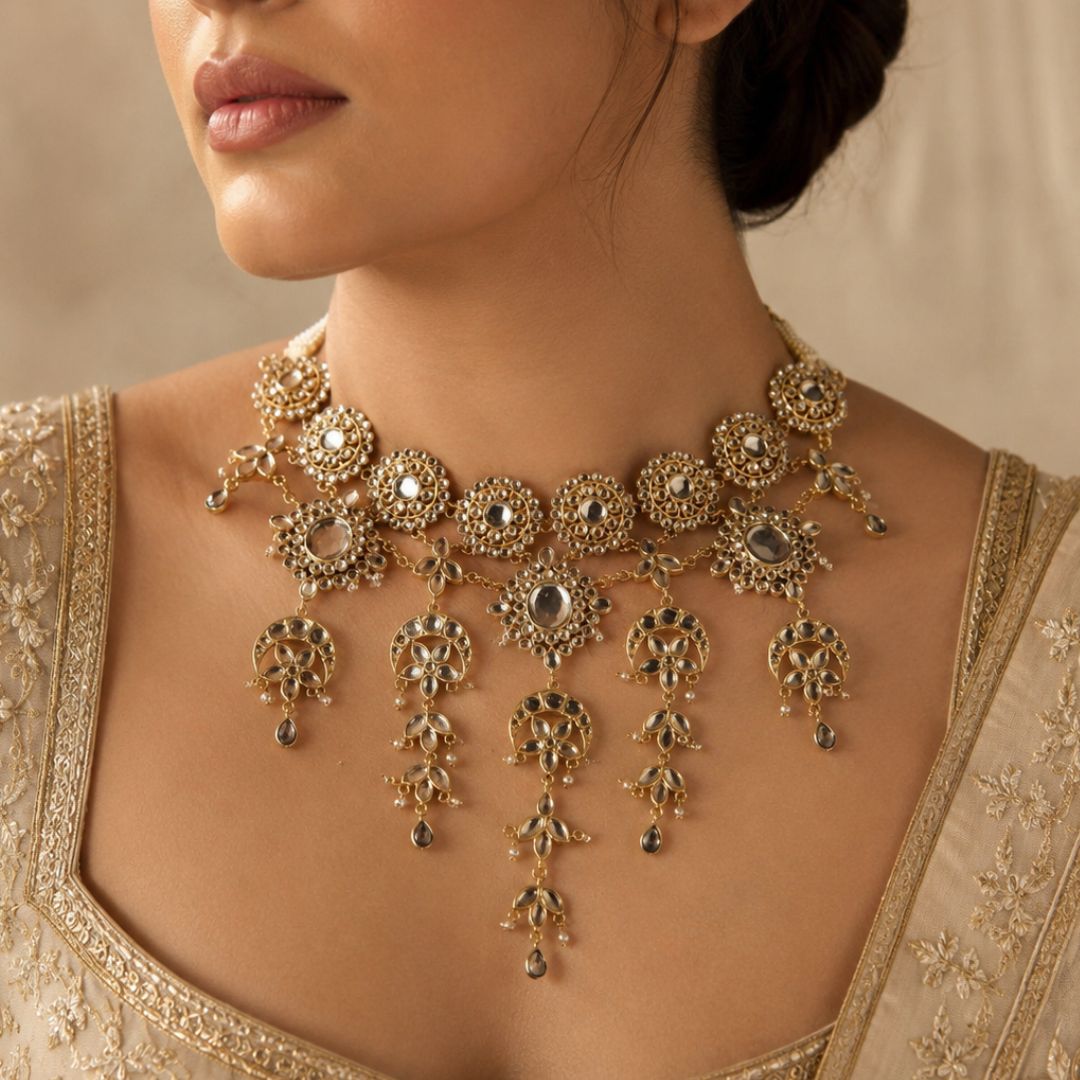 Chandni Drape Necklace with Mirror Polki
