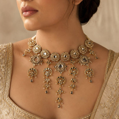 Chandni Drape Necklace with Mirror Polki