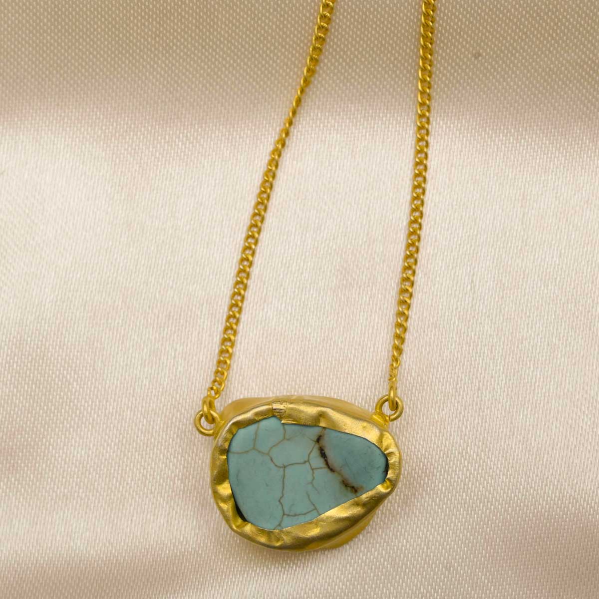 Native Figure Turquoise Pendant Necklace 14K Yellow Gold