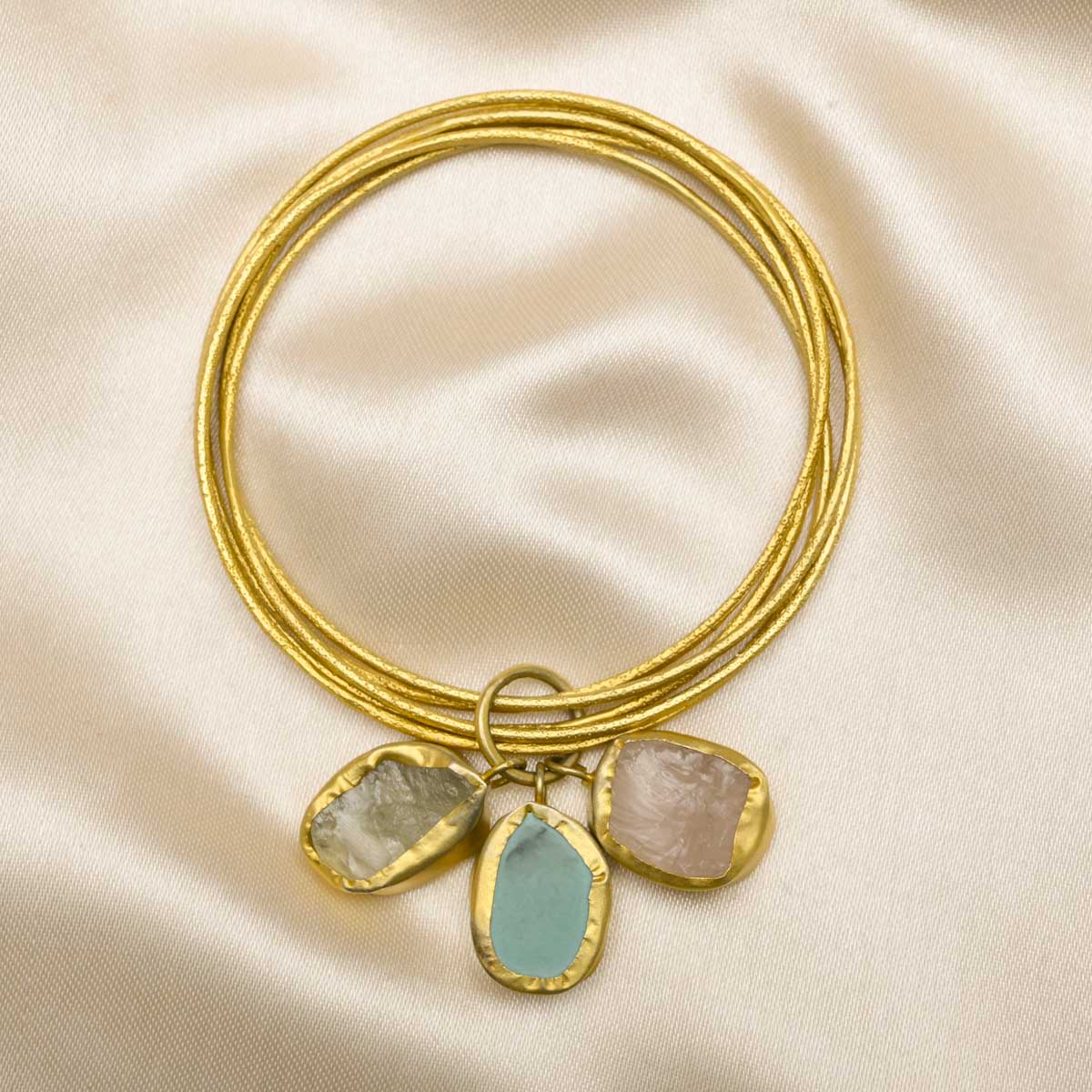 A Tryst With The Wrist Rose Quartz Fluorite Turquoise Gold Bracelet