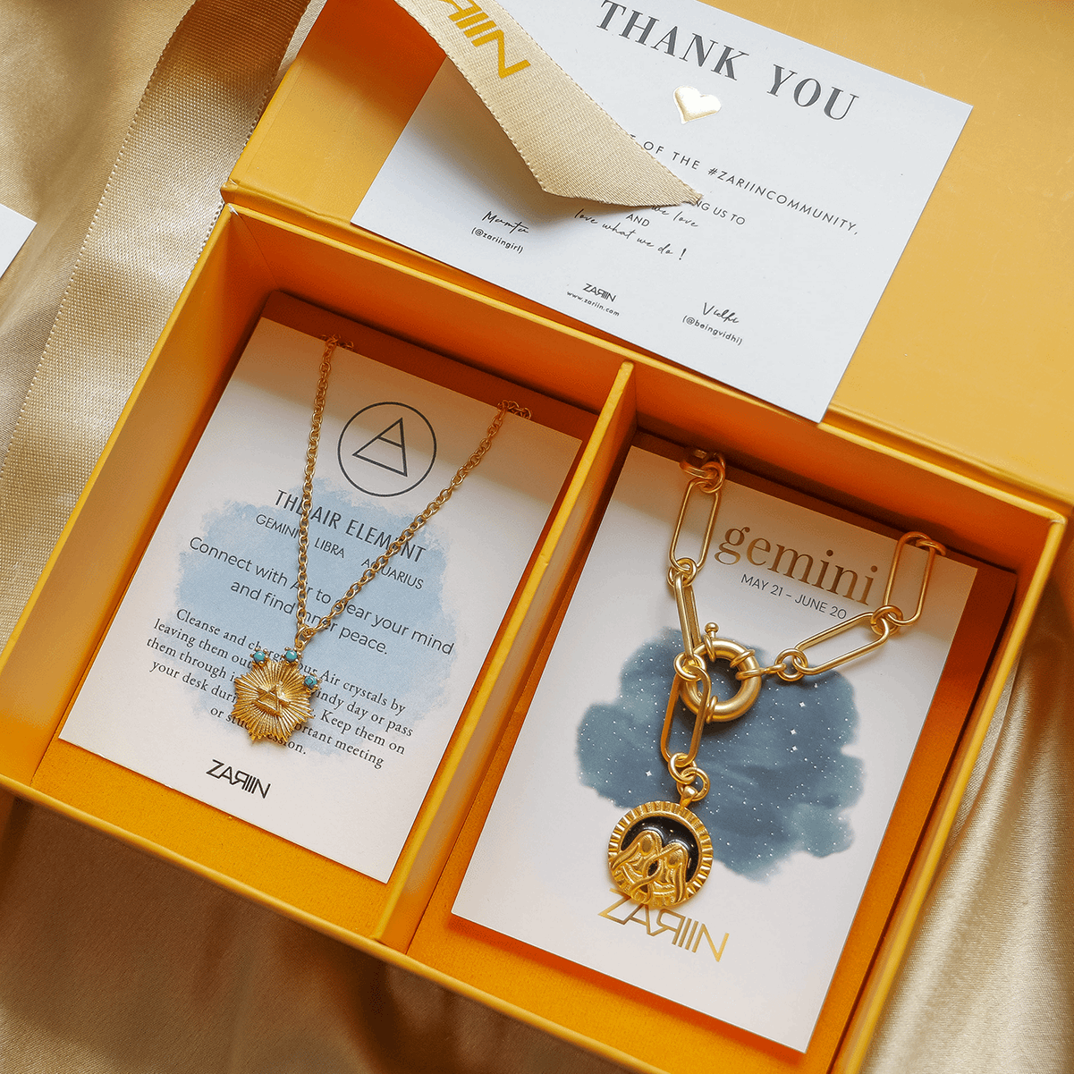 Gemini and Air Zodiac Necklaces Giftbox