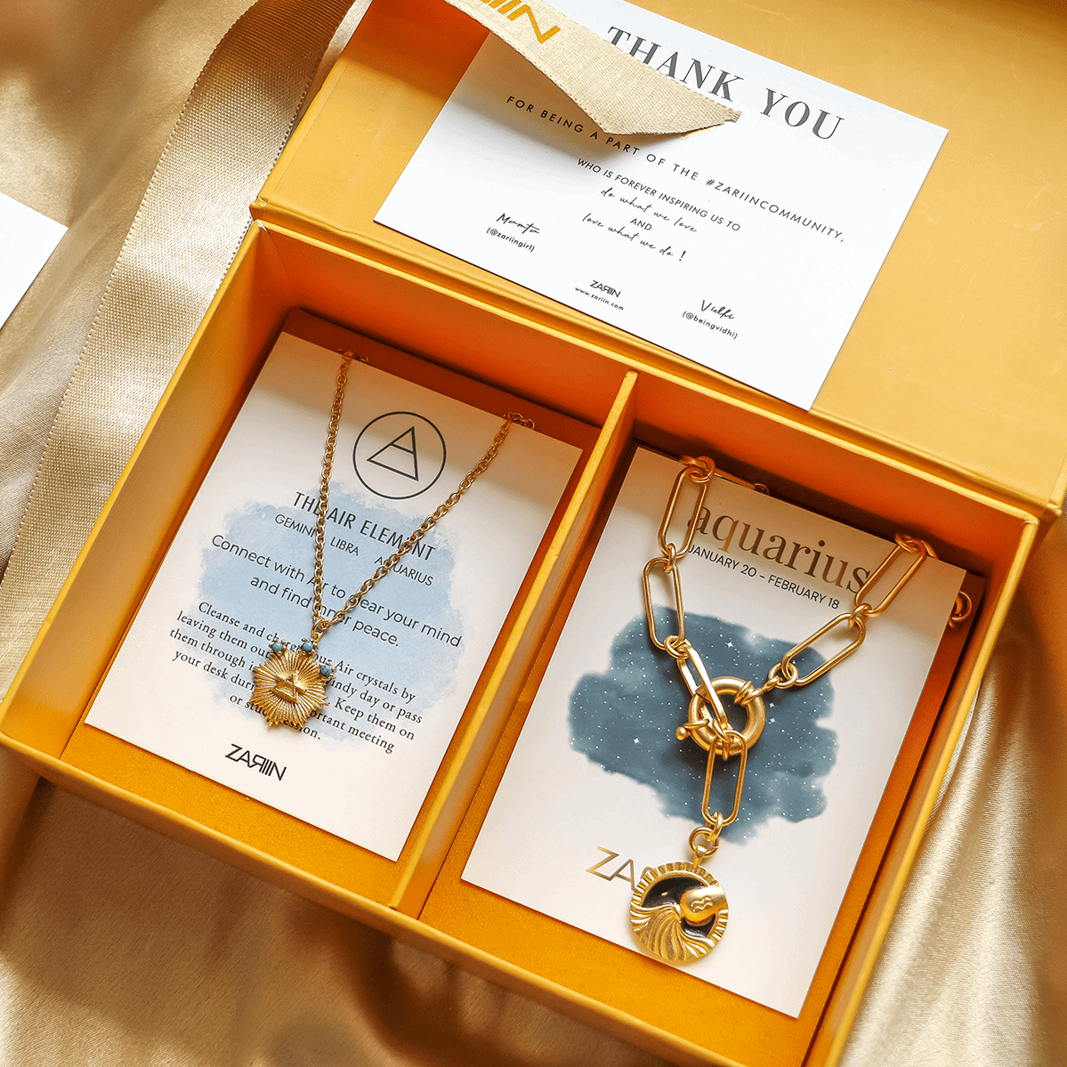 Aquarius and Air Zodiac Necklaces Giftbox