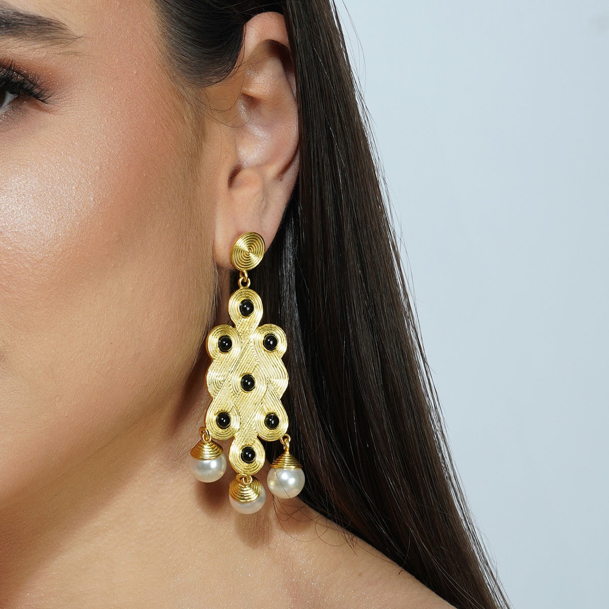 Pakistani Indian Ethnic Gold Plated Hoop Chandelier Jhumka Earrings in Tiny  Pearls - Walmart.com