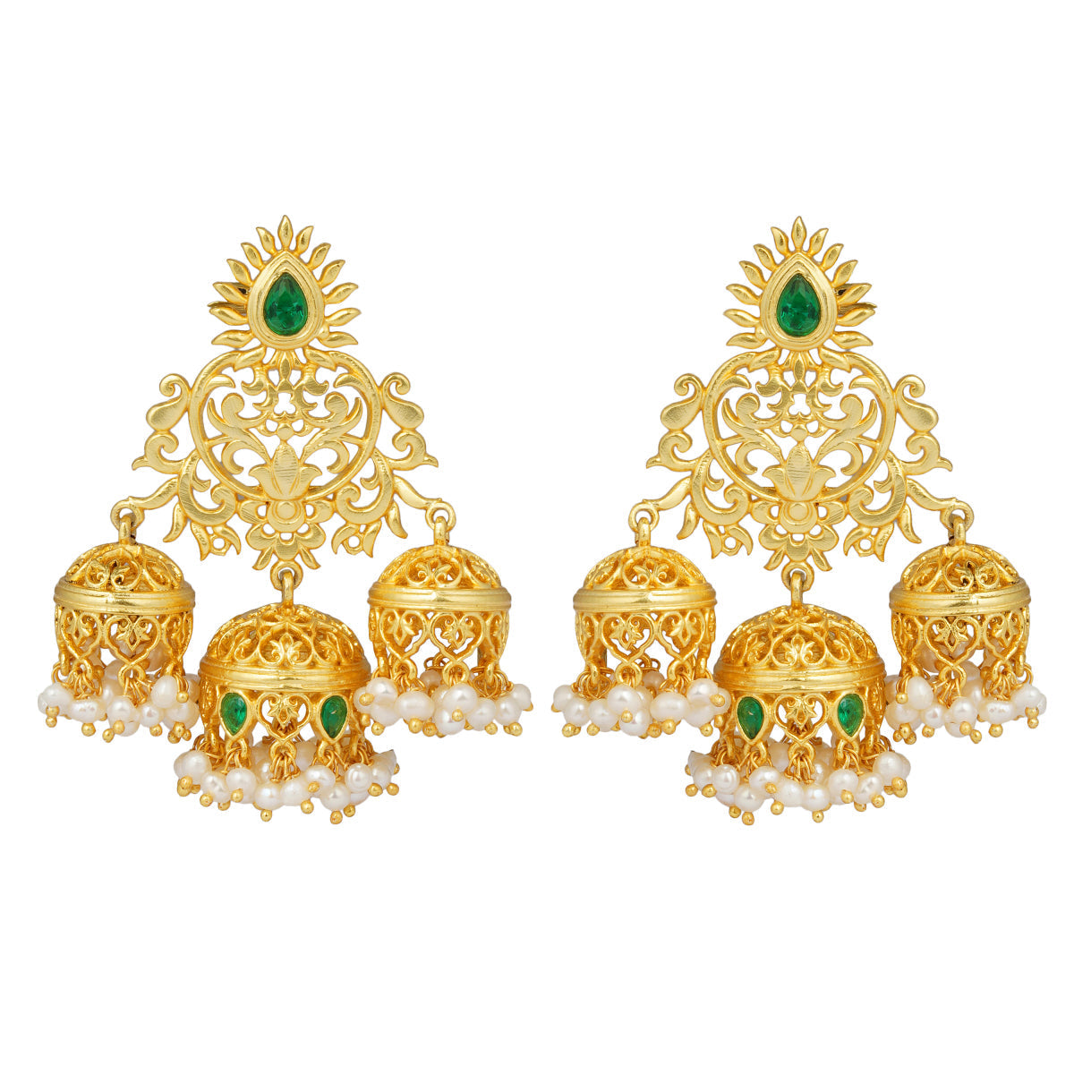 Real Kemp Stones,With Pearls,Mango Thilagam Flower Design Jumka Rajvadi  Matte Finished Premium Quality Earrings Set Buy Online