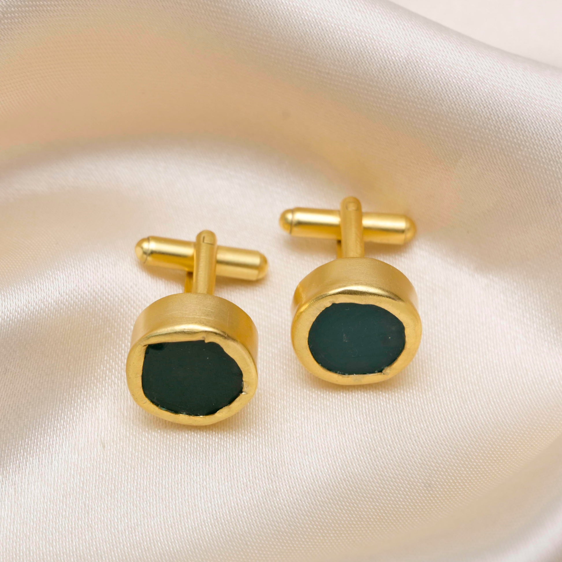 Cuff Links with Green Chalcedony