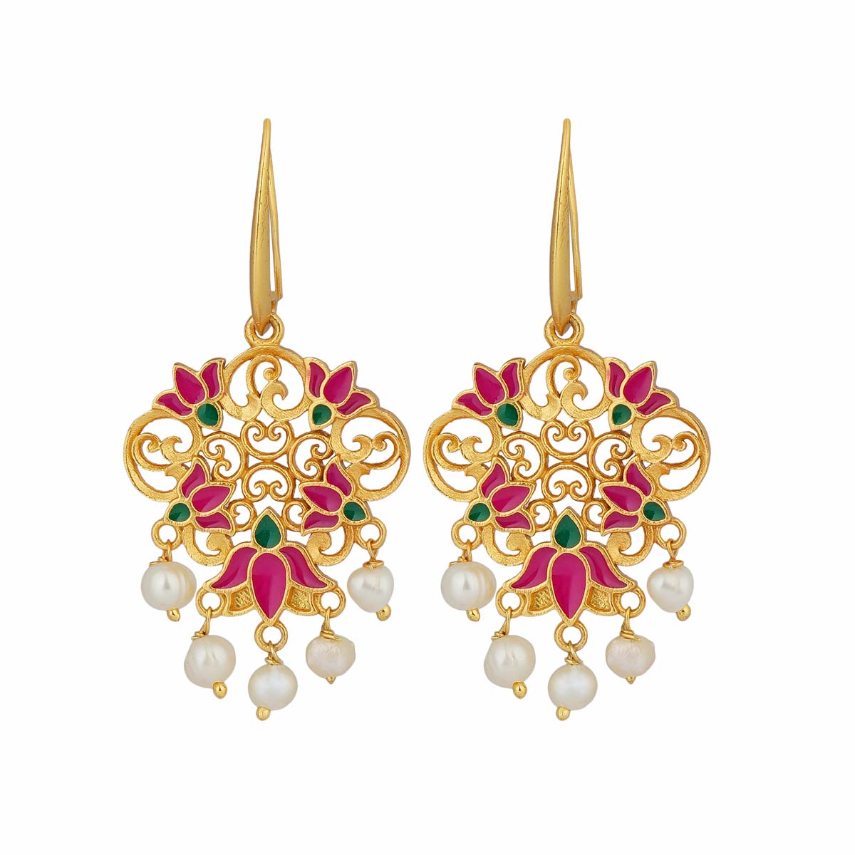 Dream Lotus Drop Earrings in Pink Enamel