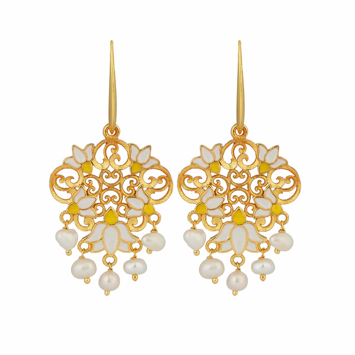 Dream Lotus Drop Earrings in White Enamel