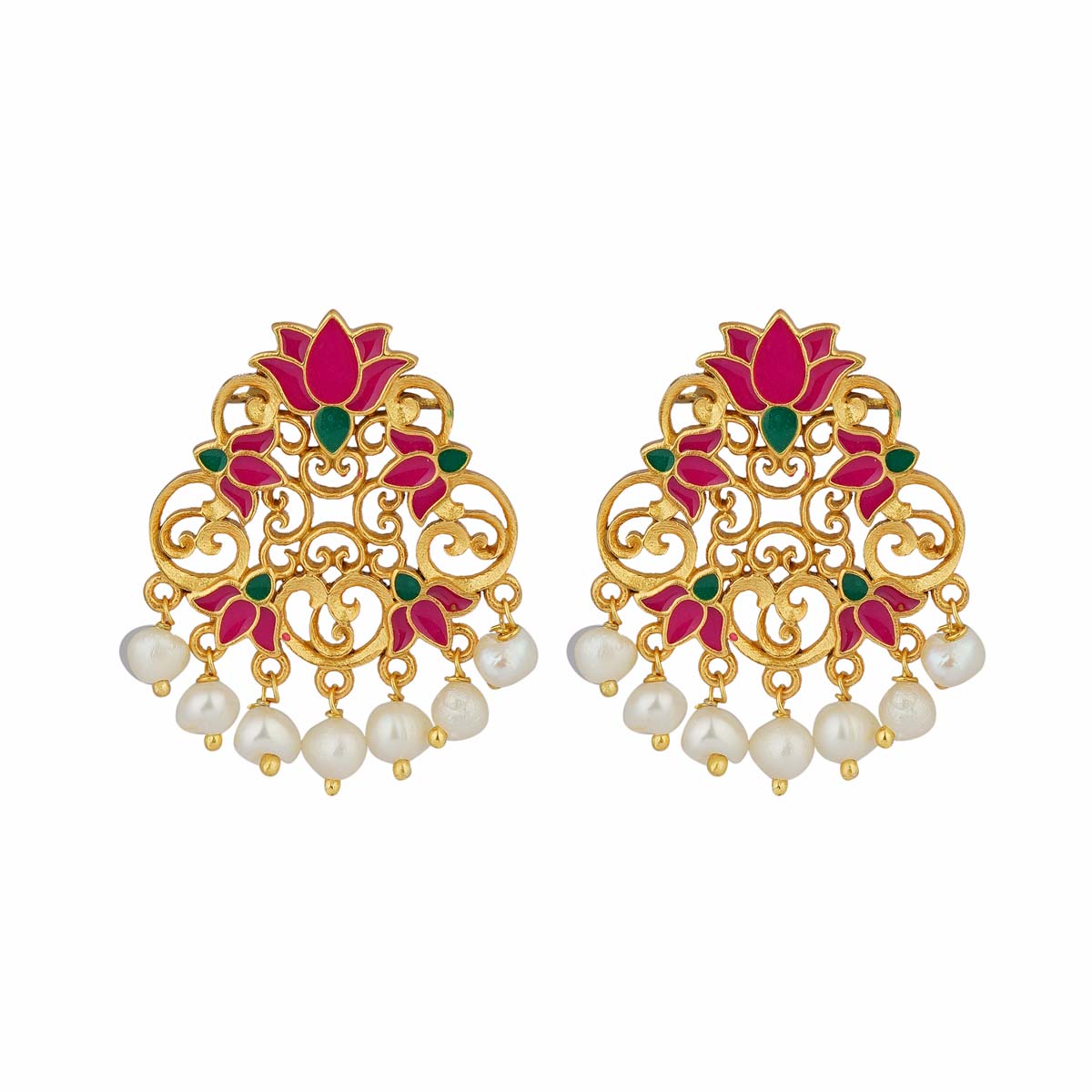 Glory Lotus Stud Earrings in Pink Enamel