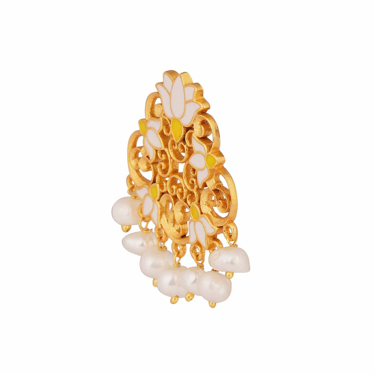 Glory Lotus Stud Earrings in White Enamel