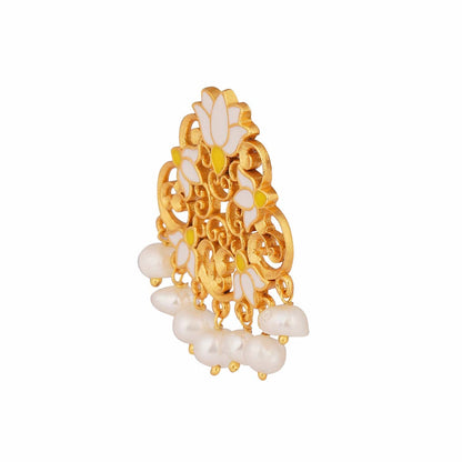Glory Lotus Stud Earrings in White Enamel