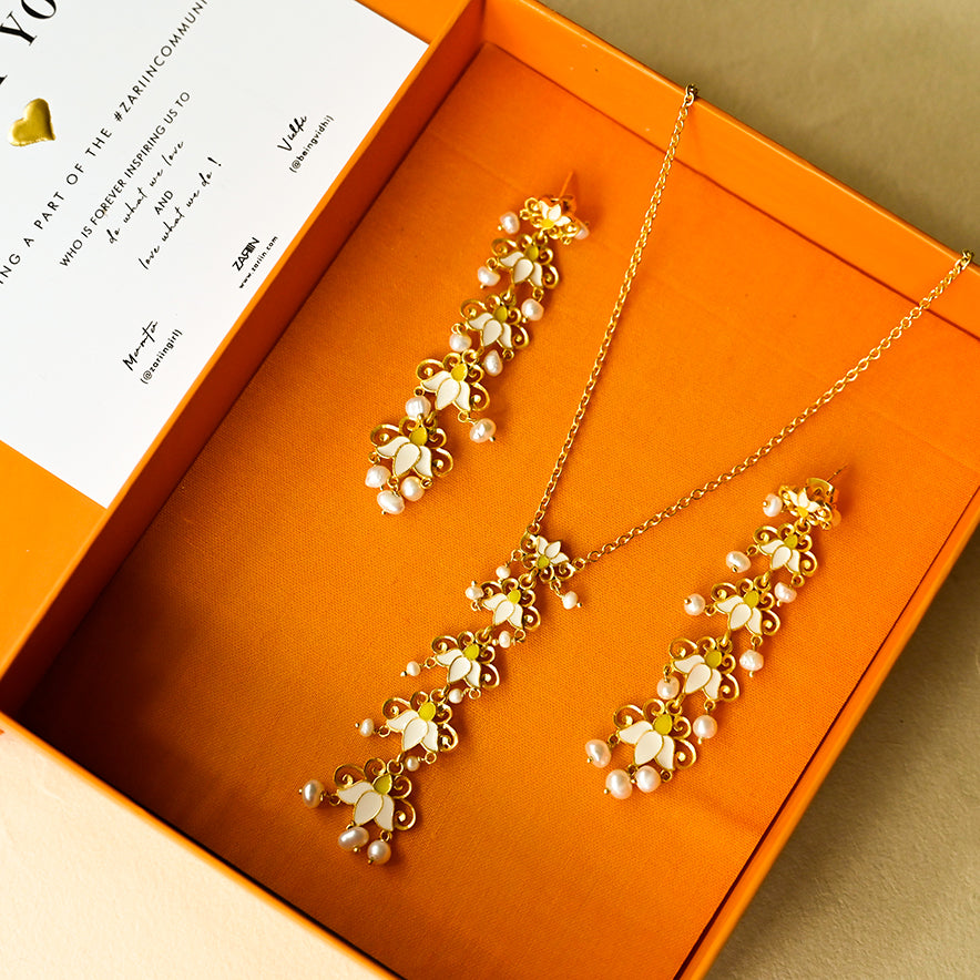 Lotus Drops Necklace and Earrings Set