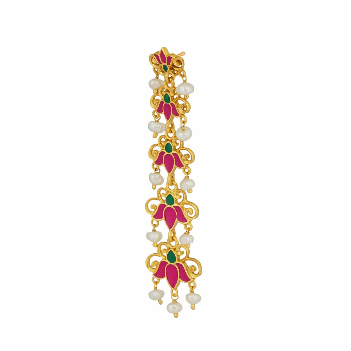 Lotus Garden Drop Earrings in Pink Enamel