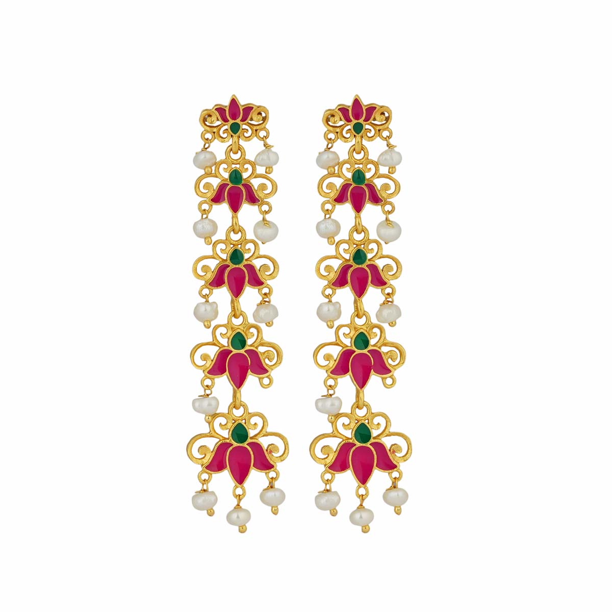 Lotus Garden Drop Earrings in Pink Enamel