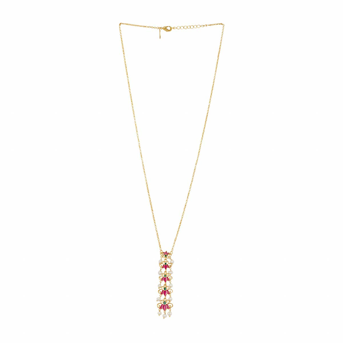 Lotus Garden Pendant Necklace in Pink Enamel