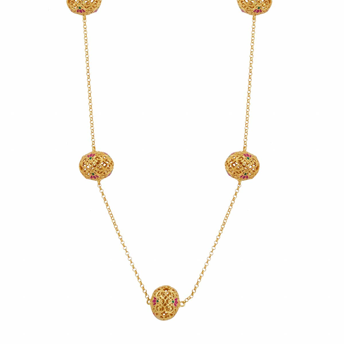 Lotus Globe Long Necklace in Pink Enamel