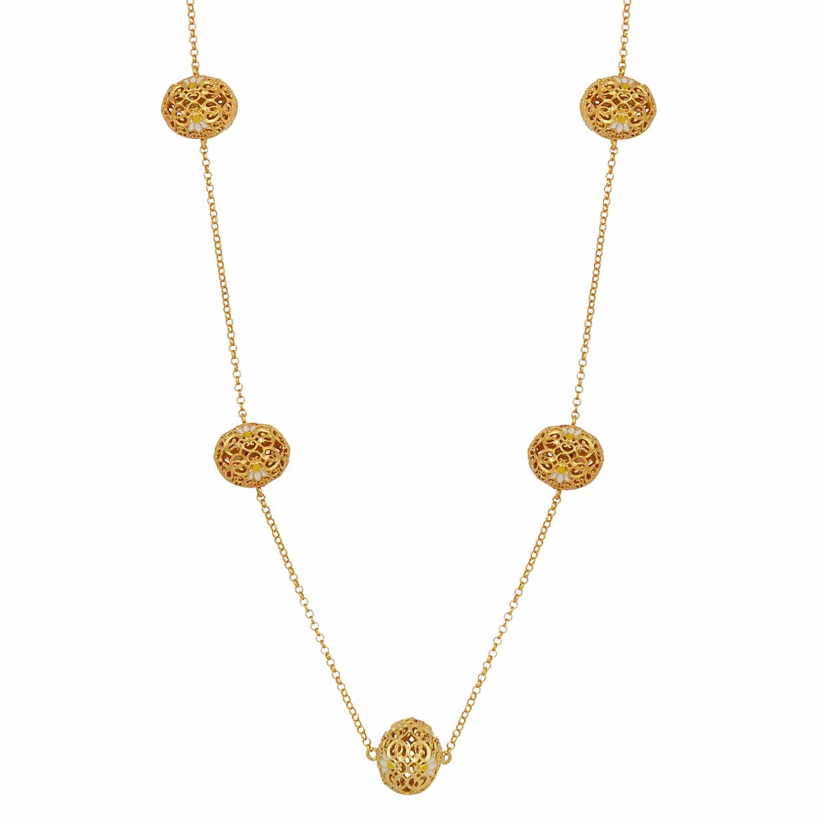 Lotus Globe Long Necklace in White Enamel