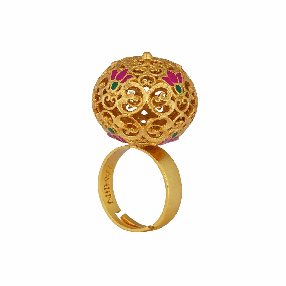 Lotus Globe Statement Ring in Pink Enamel