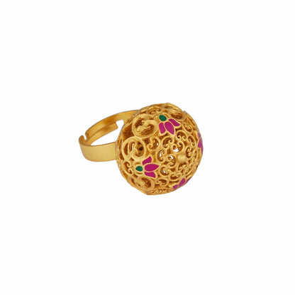 Lotus Globe Statement Ring in Pink Enamel