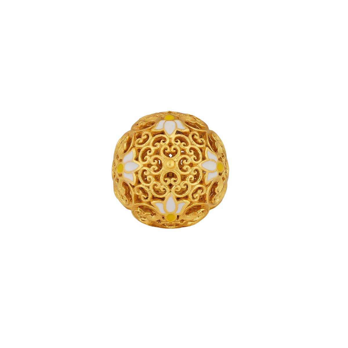 Lotus Globe Statement Ring in White Enamel