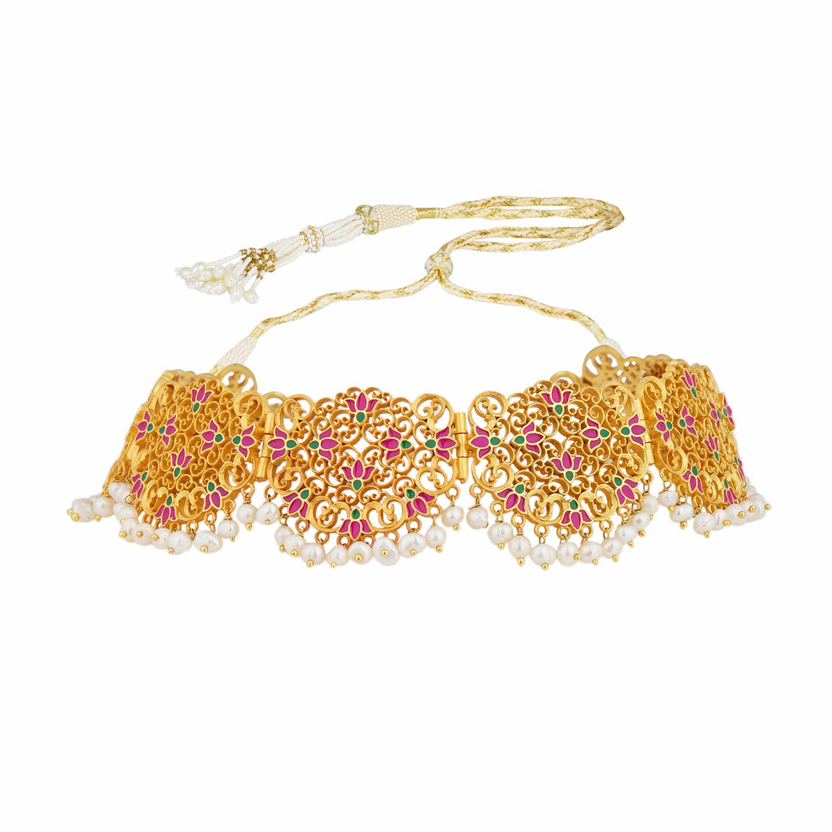 Lotus Lace Choker Necklace in Pink Enamel