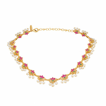 Lotus Silk Delicate Collar Necklace in Pink Enamel
