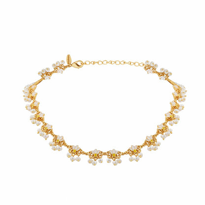 Lotus Silk Delicate Collar Necklace in White Enamel