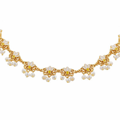 Lotus Silk Delicate Collar Necklace in White Enamel