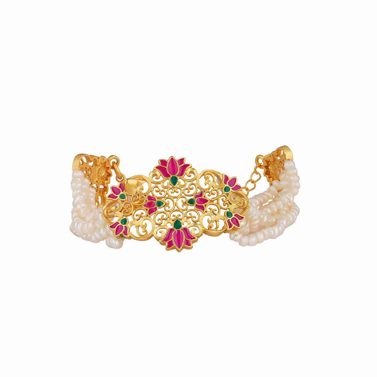 Maharani Lotus Bracelet in Pink Enamel