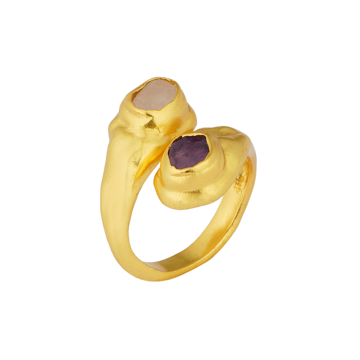 Molten Two Statement Ring with Rose Quartz and Amethyst