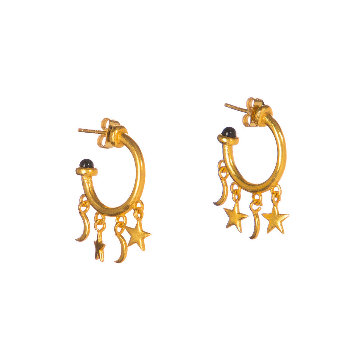14k Yellow Gold C Hoop Dangle Star Earrings CC-03-606-STAR-B
