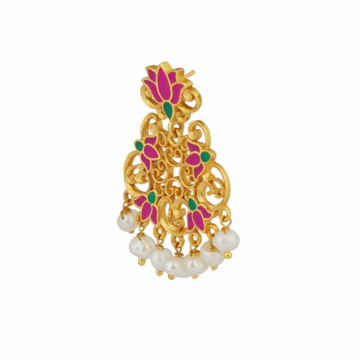 Mystic Lotus Stud Earrings in Pink Enamel
