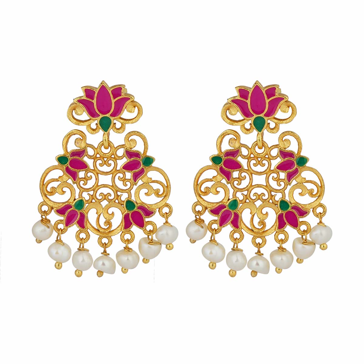 Mystic Lotus Stud Earrings in Pink Enamel