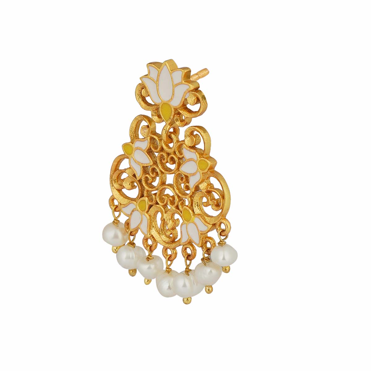 Mystic Lotus Stud Earrings in White Enamel