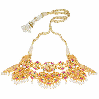 Naaz Lotus Choker Necklace in Pink Enamel