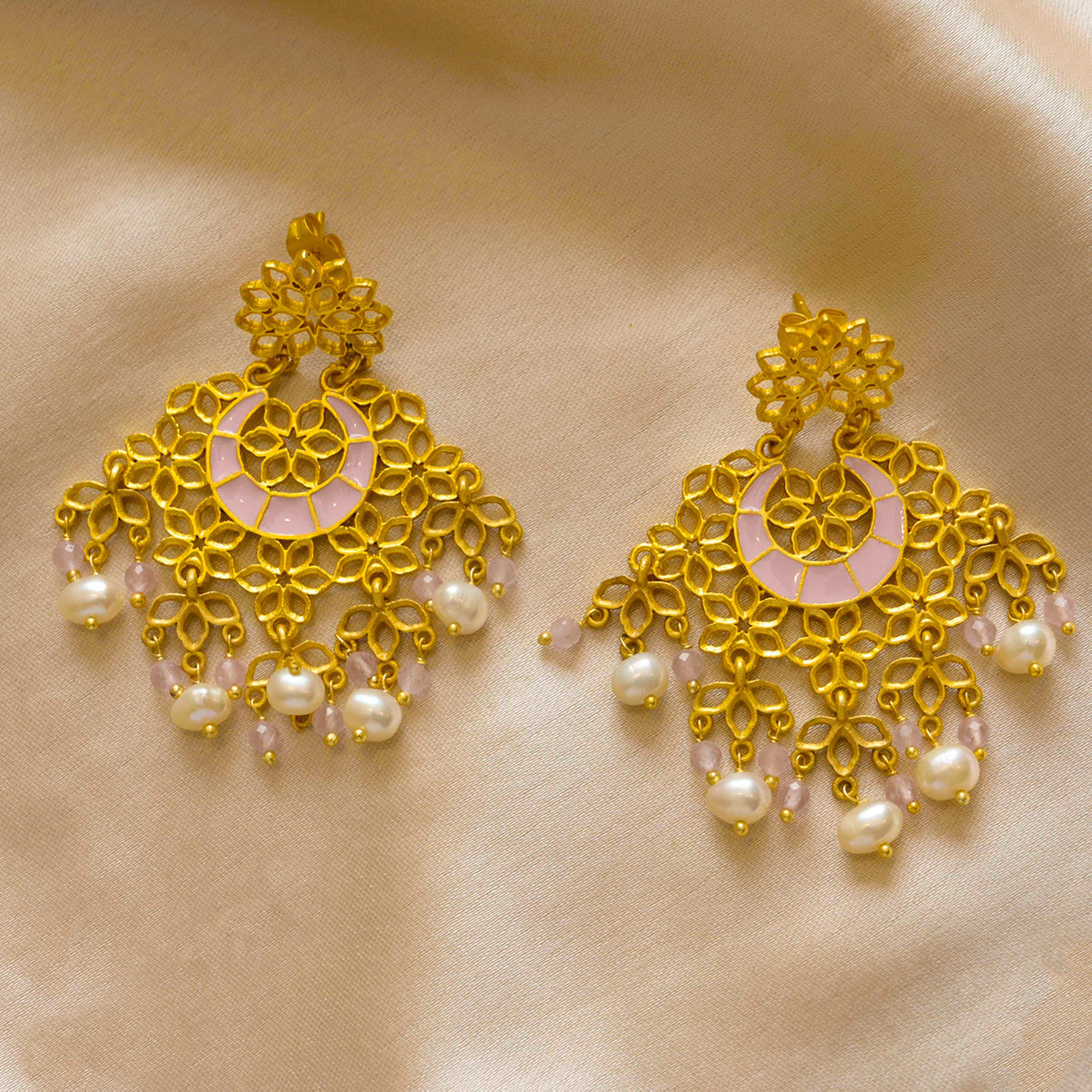 RAJ JEWELLERY Traditional Ethnic Trendy Long and Big Pink Color Oxidised  Jhumka / Jhumki Earrings for Women and Girls.