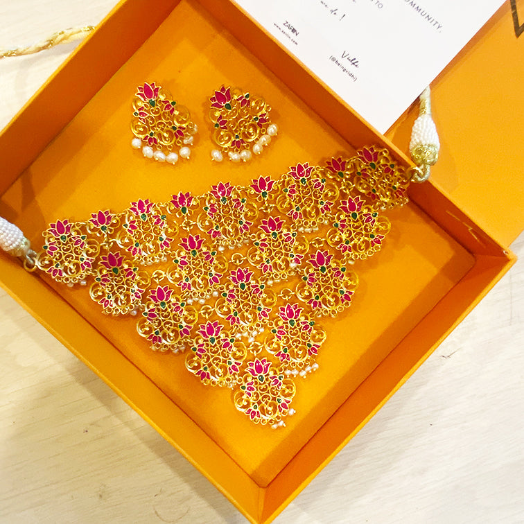 Pretty in Pink Choker Necklace & Earrings Set